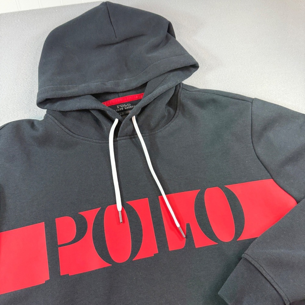 Polo Ralph Lauren Hoodie Mens Graphic Logo Sporty Pullover Black Red Large